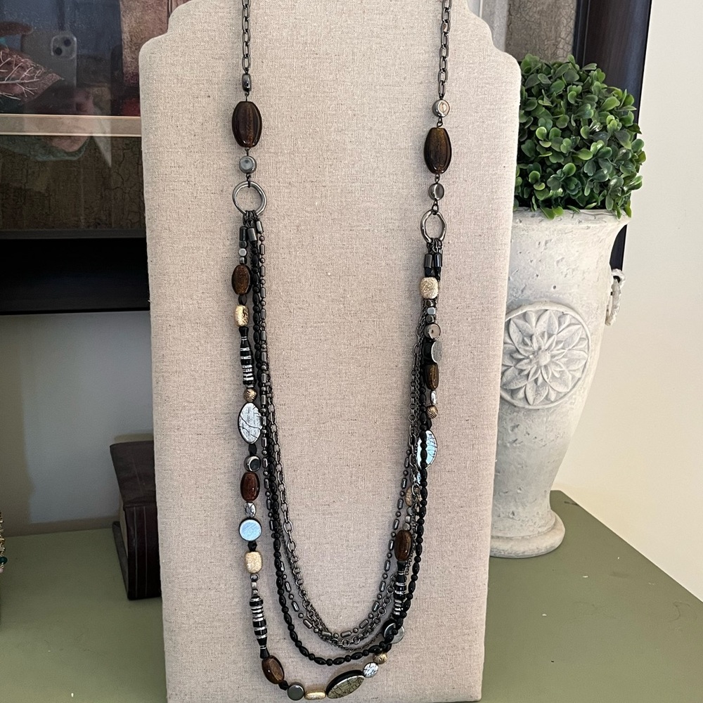 Lia Sophia Multi-strand necklace, with chains & variety of beadwork, EUC